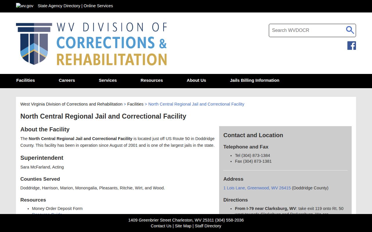 North Central Regional Jail release and facility information for Wirt County