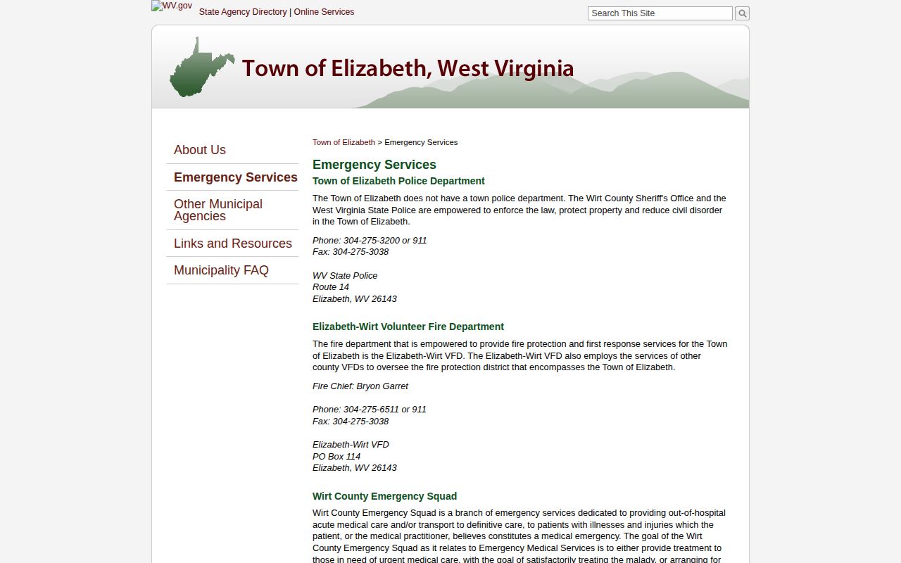 Elizabeth public safety and State Police arrest record routing for Wirt County releases