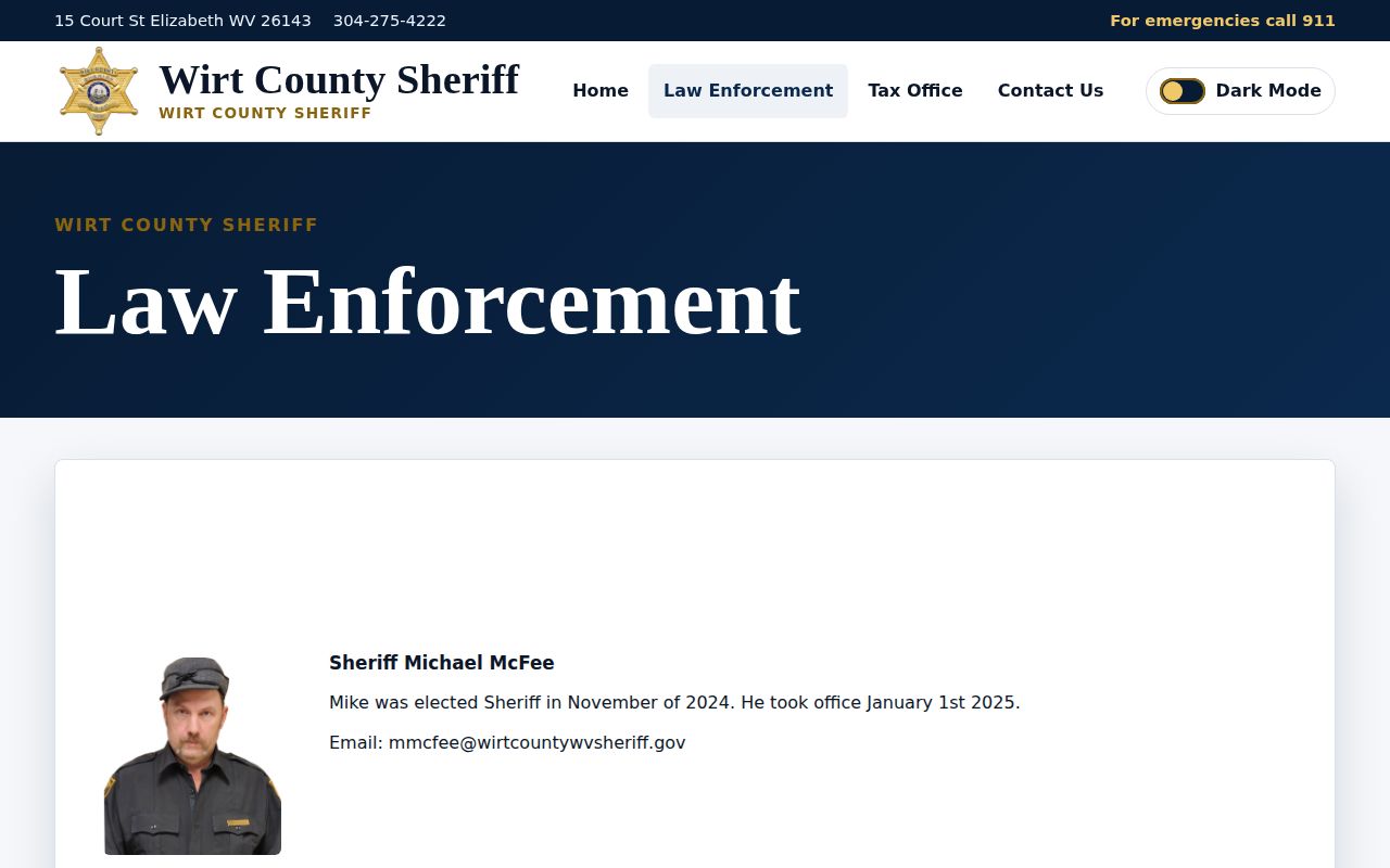 Wirt County sheriff law-enforcement and prisoner-transport information for release verification