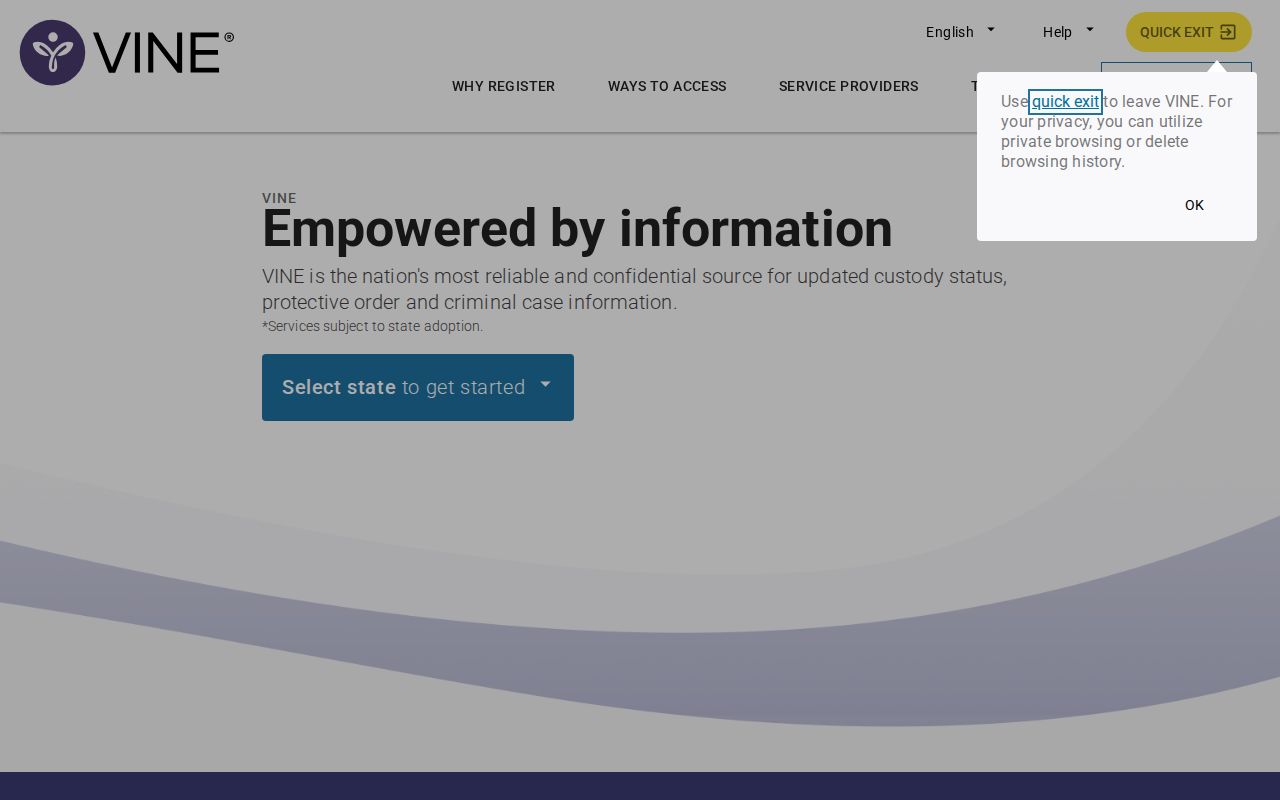 VINELink help for Wirt County release notification registration