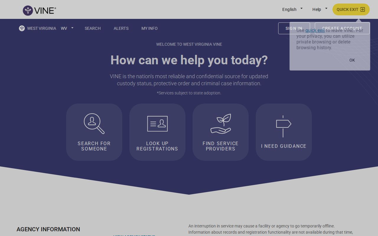 Wirt County VINELink inmate person search screen
